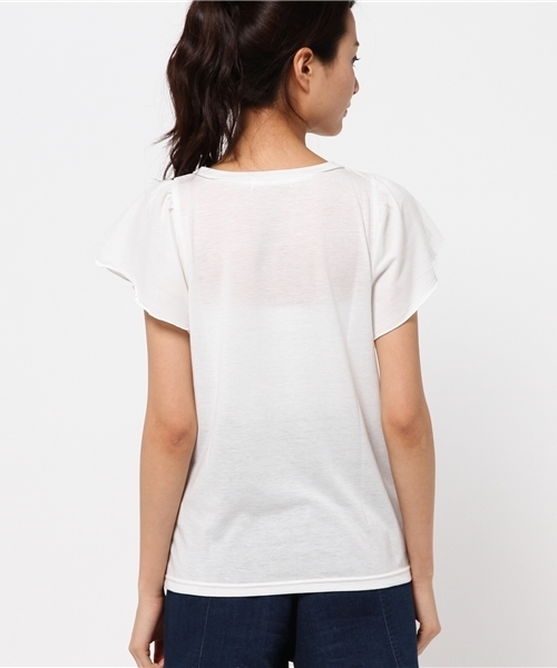 one after another NICE CLAUP(ワンアフターアナザーナイスクラップ)の「【non-no8月号掲載 ナイスクラップ】袖チュールプリントTシャツ(Tシャツ/カットソー・レディース・オフホワイト/イエロー/ネイビー/グレー・FREE)」の7枚目の写真