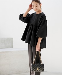 UR'S | ふくれジャガードギャザーフレアトップス(Tシャツ/カットソー)