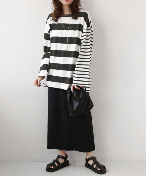 JOURNAL STANDARD relume（ジャーナルスタンダード　レリューム）の「《追加》マルチボーダークルーネックTEE（Tシャツ/カットソー・レディース・ホワイト/ピンク/ライトグリーン・FREE）」の4枚目の写真