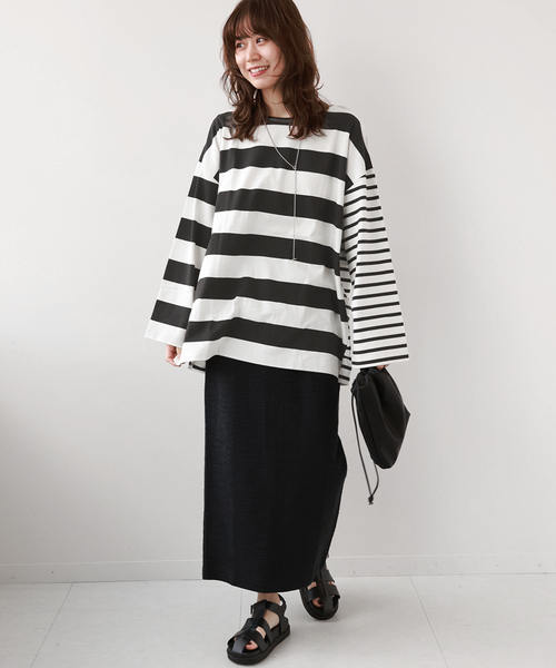 JOURNAL STANDARD relume（ジャーナルスタンダード　レリューム）の「《追加》マルチボーダークルーネックTEE（Tシャツ/カットソー・レディース・ホワイト/ピンク/ライトグリーン・FREE）」の5枚目の写真