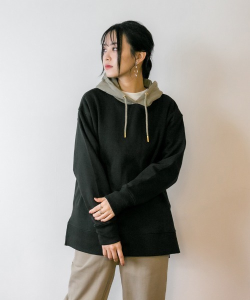 atONE(アットワン)の「atONE 裏起毛配色パーカー(パーカー・レディース・ライトカーキ/ブラック/杢グレー/ライトベージュ・M-L/4L~5L/LL~3L)」の7枚目の写真