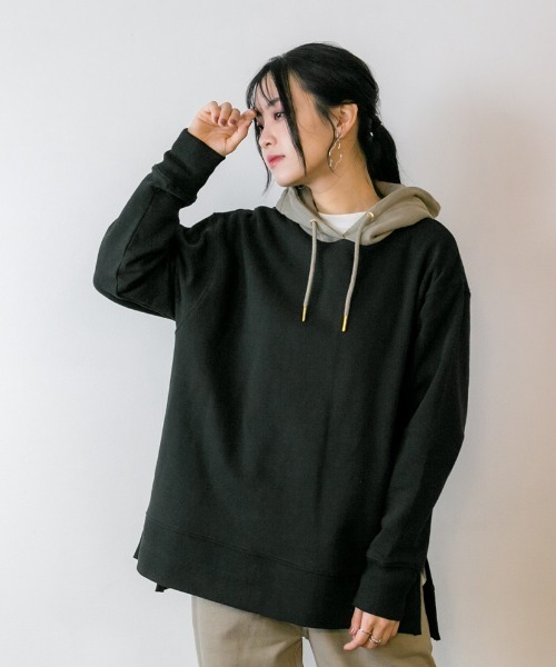 atONE(アットワン)の「atONE 裏起毛配色パーカー(パーカー・レディース・ライトカーキ/ブラック/杢グレー/ライトベージュ・M-L/4L~5L/LL~3L)」の6枚目の写真