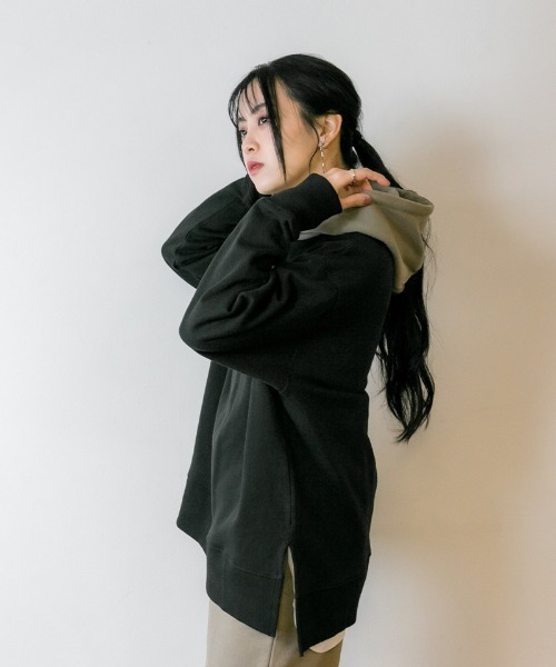 atONE(アットワン)の「atONE 裏起毛配色パーカー(パーカー・レディース・ライトカーキ/ブラック/杢グレー/ライトベージュ・M-L/4L~5L/LL~3L)」の8枚目の写真
