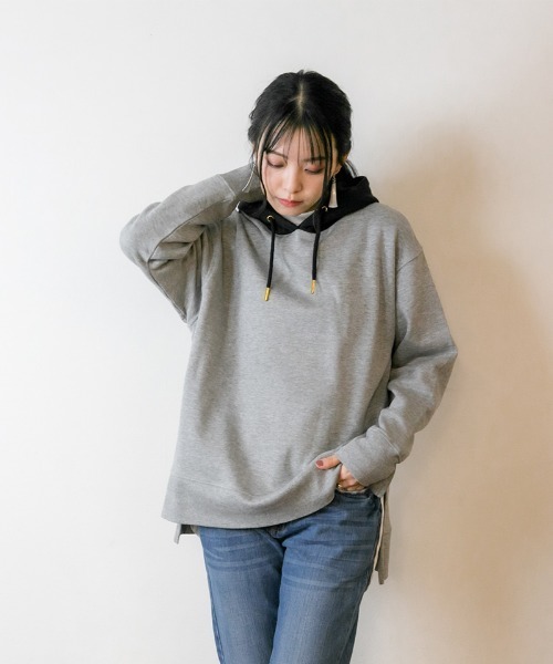 atONE(アットワン)の「atONE 裏起毛配色パーカー(パーカー・レディース・ライトカーキ/ブラック/杢グレー/ライトベージュ・M-L/4L~5L/LL~3L)」の14枚目の写真
