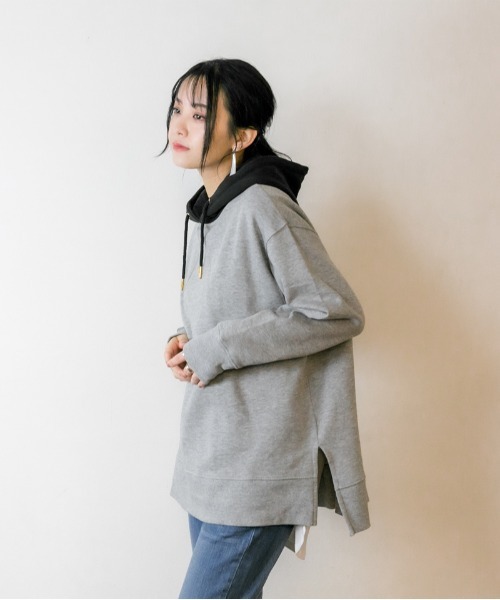 atONE(アットワン)の「atONE 裏起毛配色パーカー(パーカー・レディース・ライトカーキ/ブラック/杢グレー/ライトベージュ・M-L/4L~5L/LL~3L)」の15枚目の写真