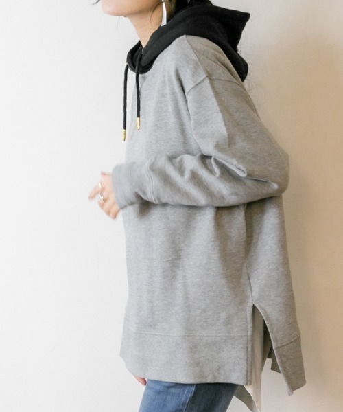 atONE(アットワン)の「atONE 裏起毛配色パーカー(パーカー・レディース・ライトカーキ/ブラック/杢グレー/ライトベージュ・M-L/4L~5L/LL~3L)」の12枚目の写真