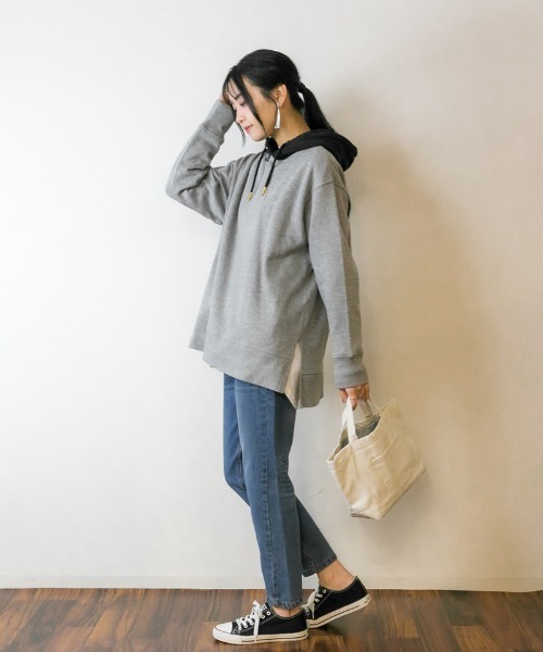 atONE(アットワン)の「atONE 裏起毛配色パーカー(パーカー・レディース・ライトカーキ/ブラック/杢グレー/ライトベージュ・M-L/4L~5L/LL~3L)」の17枚目の写真
