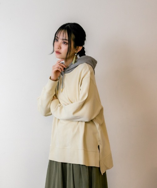 atONE(アットワン)の「atONE 裏起毛配色パーカー(パーカー・レディース・ライトカーキ/ブラック/杢グレー/ライトベージュ・M-L/4L~5L/LL~3L)」の21枚目の写真