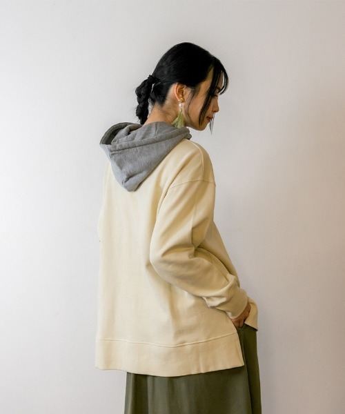 atONE(アットワン)の「atONE 裏起毛配色パーカー(パーカー・レディース・ライトカーキ/ブラック/杢グレー/ライトベージュ・M-L/4L~5L/LL~3L)」の22枚目の写真