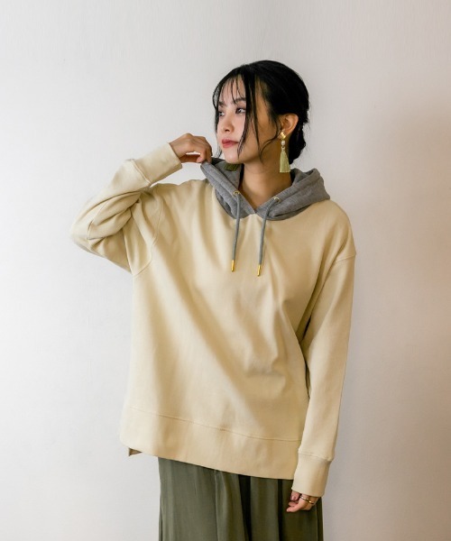 atONE(アットワン)の「atONE 裏起毛配色パーカー(パーカー・レディース・ライトカーキ/ブラック/杢グレー/ライトベージュ・M-L/4L~5L/LL~3L)」の20枚目の写真