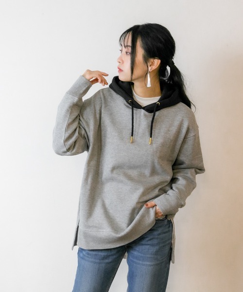 atONE(アットワン)の「atONE 裏起毛配色パーカー(パーカー・レディース・ライトカーキ/ブラック/杢グレー/ライトベージュ・M-L/4L~5L/LL~3L)」の13枚目の写真