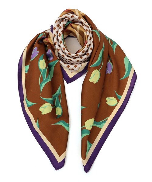 Casselini（キャセリーニ）の「Casselini: パッチワーク プリント スカーフ（バンダナ/スカーフ・レディース・ブラウン/グリーン・ONE SIZE）」の6枚目の写真