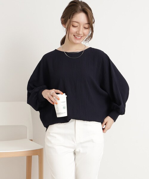 DRESKIP（ドレスキップ）の「◆【くしゅっと感がたまらない】シボシボドルマンブラウス（シャツ/ブラウス・レディース・オレンジ/ネイビー/ライトブルー/レモンイエロー/ナチュラル/オフホワイト・00）」の5枚目の写真