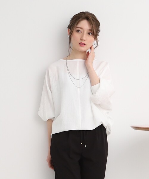 DRESKIP（ドレスキップ）の「◆【くしゅっと感がたまらない】シボシボドルマンブラウス（シャツ/ブラウス・レディース・オレンジ/ネイビー/ライトブルー/レモンイエロー/ナチュラル/オフホワイト・00）」の2枚目の写真