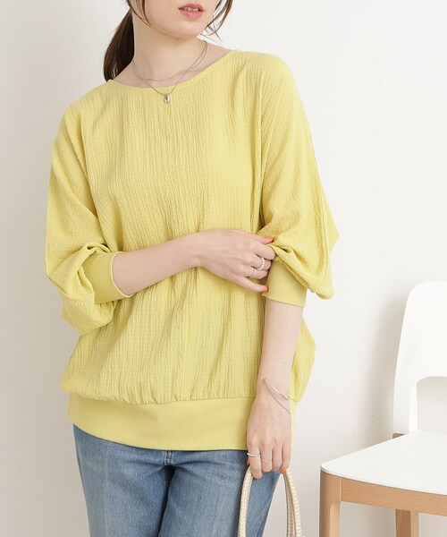 DRESKIP（ドレスキップ）の「◆【くしゅっと感がたまらない】シボシボドルマンブラウス（シャツ/ブラウス・レディース・オレンジ/ネイビー/ライトブルー/レモンイエロー/ナチュラル/オフホワイト・00）」の6枚目の写真