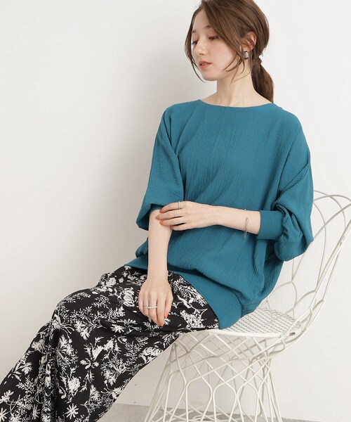 DRESKIP（ドレスキップ）の「◆【くしゅっと感がたまらない】シボシボドルマンブラウス（シャツ/ブラウス・レディース・オレンジ/ネイビー/ライトブルー/レモンイエロー/ナチュラル/オフホワイト・00）」の4枚目の写真