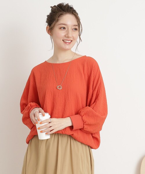 DRESKIP（ドレスキップ）の「◆【くしゅっと感がたまらない】シボシボドルマンブラウス（シャツ/ブラウス・レディース・オレンジ/ネイビー/ライトブルー/レモンイエロー/ナチュラル/オフホワイト・00）」の7枚目の写真