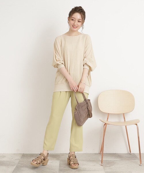 DRESKIP（ドレスキップ）の「◆【くしゅっと感がたまらない】シボシボドルマンブラウス（シャツ/ブラウス・レディース・オレンジ/ネイビー/ライトブルー/レモンイエロー/ナチュラル/オフホワイト・00）」の20枚目の写真