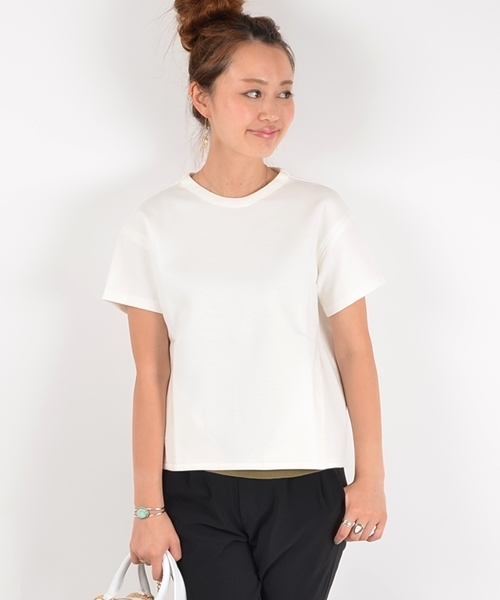 SHIPS for women（シップスフォーウィメン）の「★★ダンボールハイネック プルオーバー ショートスリーブ（Tシャツ/カットソー・レディース・ライトグレー/ライトブルー/オフホワイト・38/36）」の2枚目の写真