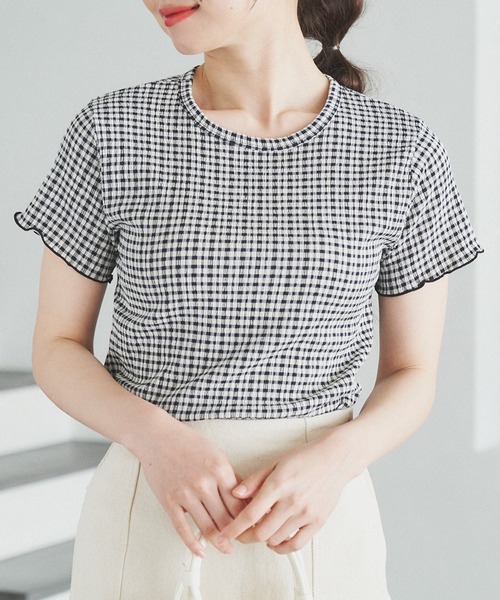 Isn't She?(イズントシー)の「ギンガムチェックプルオーバー(Tシャツ/カットソー・レディース・ベージュ/ミント/ブラック・FREE)」の2枚目の写真