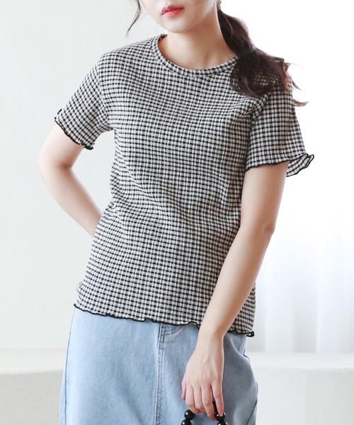 Isn't She?(イズントシー)の「ギンガムチェックプルオーバー(Tシャツ/カットソー・レディース・ベージュ/ミント/ブラック・FREE)」の9枚目の写真