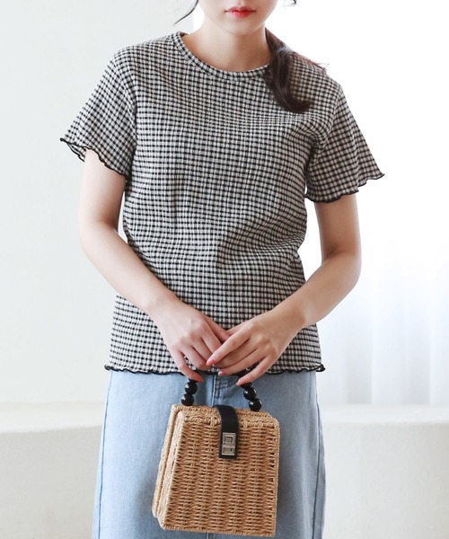 Isn't She?(イズントシー)の「ギンガムチェックプルオーバー(Tシャツ/カットソー・レディース・ベージュ/ミント/ブラック・FREE)」の13枚目の写真