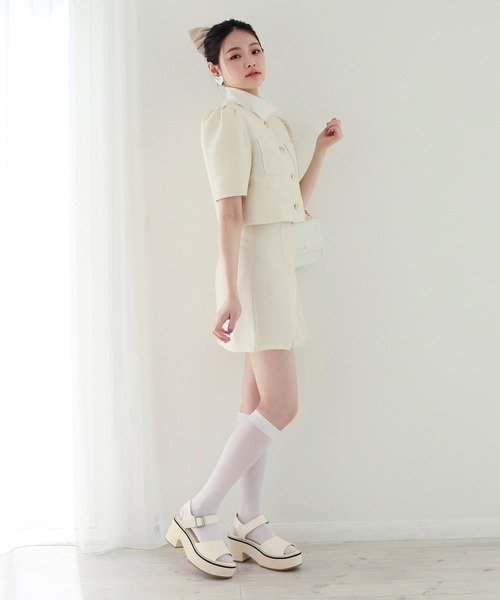 one after another NICE CLAUP(ワンアフターアナザーナイスクラップ)の「【新色追加】ツイードショートジャケット(ノーカラージャケット・レディース・アイボリー/ホワイト/ピンク系その他・FREE)」の5枚目の写真