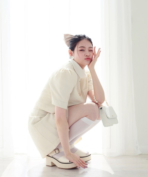 one after another NICE CLAUP(ワンアフターアナザーナイスクラップ)の「【新色追加】ツイードショートジャケット(ノーカラージャケット・レディース・アイボリー/ホワイト/ピンク系その他・FREE)」の6枚目の写真