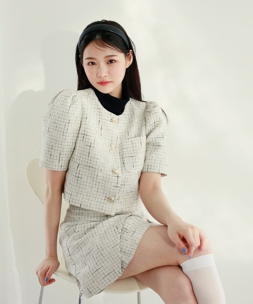 one after another NICE CLAUP(ワンアフターアナザーナイスクラップ)の「【新色追加】ツイードショートジャケット(ノーカラージャケット・レディース・アイボリー/ホワイト/ピンク系その他・FREE)」の19枚目の写真