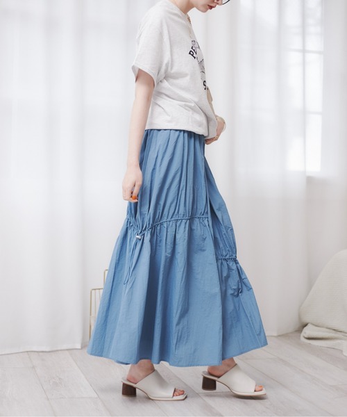 ANGIE（アンジー）の「ドロストフレアスカート（スカート・レディース・ブルー/ナチュラル/ブラック・FREE）」の7枚目の写真