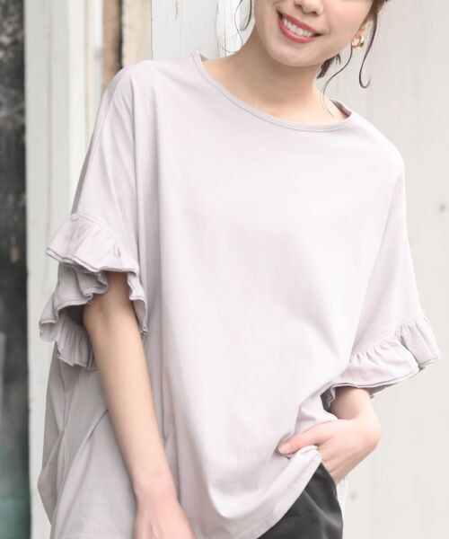 rps（アールピーエス）の「フリルスリーブワイドＴ（Tシャツ/カットソー・レディース・ブラック/オフホワイト/シルバーグレー/グリーン/チャコールグレー/ブルーグリーン/パープル・フリー）」の4枚目の写真