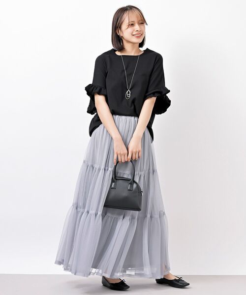 rps(アールピーエス)の「フリルスリーブワイドT(Tシャツ/カットソー・レディース・ブラック/オフホワイト/シルバーグレー/グリーン/チャコールグレー/ブルーグリーン/パープル・フリー)」の22枚目の写真