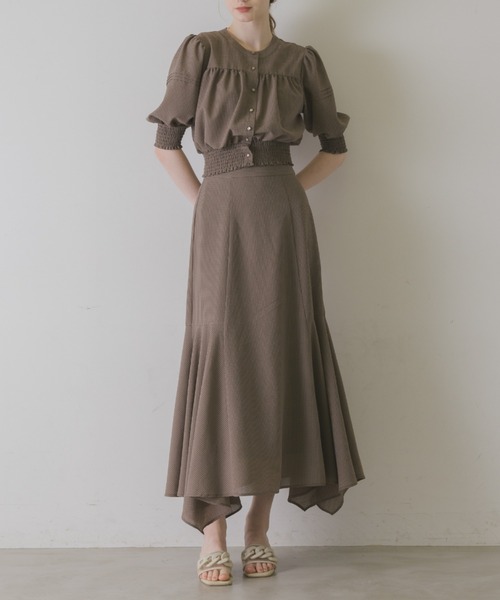 idem（イデム）の「sheer check random flare skirt/シアーチェックスカート（スカート・レディース・ベージュ/ブラウン/ブルー・FREE/SMALL）」の4枚目の写真