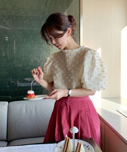 ROOPTOKYO（ループトウキョウ）の「ドット模様パフスリーブ半袖ブラウス（シャツ/ブラウス・レディース・アイボリー/ブラック・FREE）」の14枚目の写真