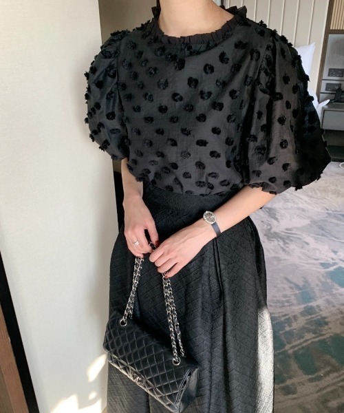 ROOPTOKYO（ループトウキョウ）の「ドット模様パフスリーブ半袖ブラウス（シャツ/ブラウス・レディース・アイボリー/ブラック・FREE）」の13枚目の写真