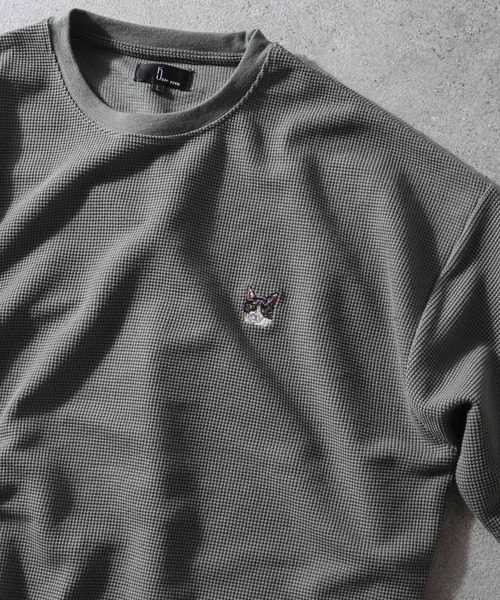 ZIP FIVE(ジップファイブ)の「【ZIP FIVE】 ドライワッフル ビッグシルエット クルー & ヘンリー ワンポイント 動物 刺繍 半袖 Tシャツ 猫 / キツネ(Tシャツ/カットソー・レディース・オートミール/チャコール/イエロー/ベージュ/ブラック系/イエロー系/ブルー系/イエロー系1/ベージュ系/アイボリー系1/グレー系1/ブラック系1/ベージュ系2/アイボリー/ブラック/ホワイト系/ホワイト系1/アイボリー系2/ホワイト系2/アイボリー系/ベージュ系1/ブラック系2/イエロー系2/ブルー系2・MEDIUM/LARGE)」の11枚目の写真