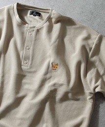 【ZIP FIVE】 ドライワッフル ビッグシルエット クルー & ヘンリー ワンポイント 動物 刺繍 半袖 Tシャツ 猫 / キツネ
