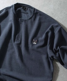 【ZIP FIVE】 ドライワッフル ビッグシルエット クルー & ヘンリー ワンポイント 動物 刺繍 半袖 Tシャツ 猫 / キツネ