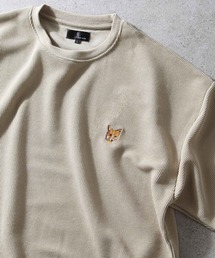 【ZIP FIVE】 ドライワッフル ビッグシルエット クルー ＆ ヘンリー ワンポイント 動物 刺繍 半袖 Tシャツ 猫 / キツネ