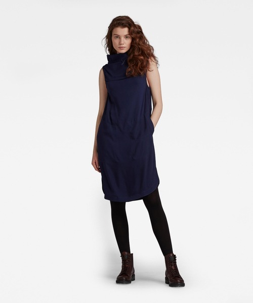 G-STAR(ジースター)の「MILLERY MOCK DRESS/ミリタリーディテールモックネックワンピース(ワンピース・レディース・ダークブルー・MEDIUM/SMALL/X-SMALL)」の1枚目の写真