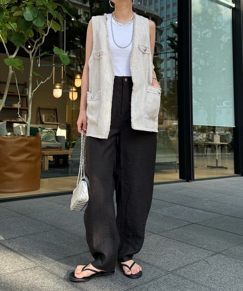 DouDou（ドゥドゥ）の「ツイードジレ（ベスト・レディース・ブラック/グレイッシュベージュ・FREE）」の10枚目の写真