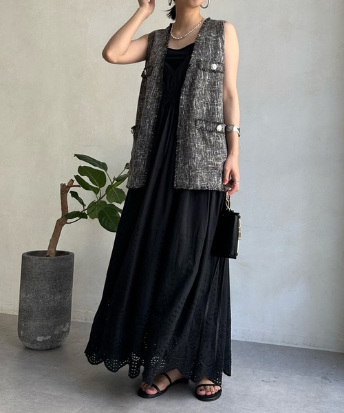 DouDou（ドゥドゥ）の「ツイードジレ（ベスト・レディース・ブラック/グレイッシュベージュ・FREE）」の18枚目の写真