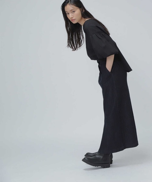 NATURAL BEAUTY BASIC（ナチュラルビューティーベーシック）の「◇ハイウエストデニムナロースカート（デニムスカート・レディース・ネイビー/オフホワイト・SMALL/MEDIUM）」の19枚目の写真