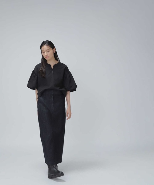 NATURAL BEAUTY BASIC（ナチュラルビューティーベーシック）の「◇ハイウエストデニムナロースカート（デニムスカート・レディース・ネイビー/オフホワイト・SMALL/MEDIUM）」の20枚目の写真