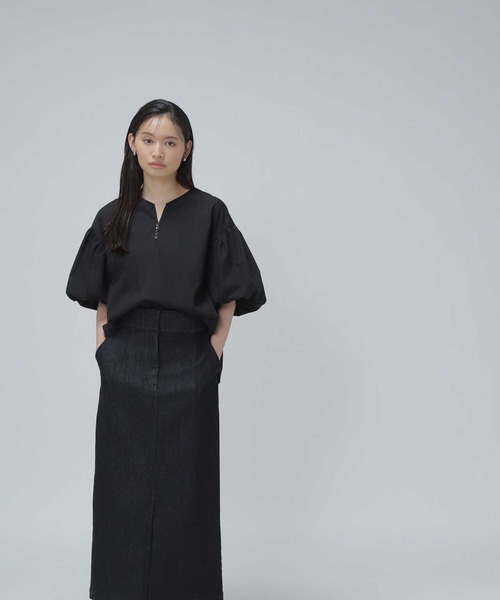 NATURAL BEAUTY BASIC（ナチュラルビューティーベーシック）の「◇ハイウエストデニムナロースカート（デニムスカート・レディース・ネイビー/オフホワイト・SMALL/MEDIUM）」の22枚目の写真