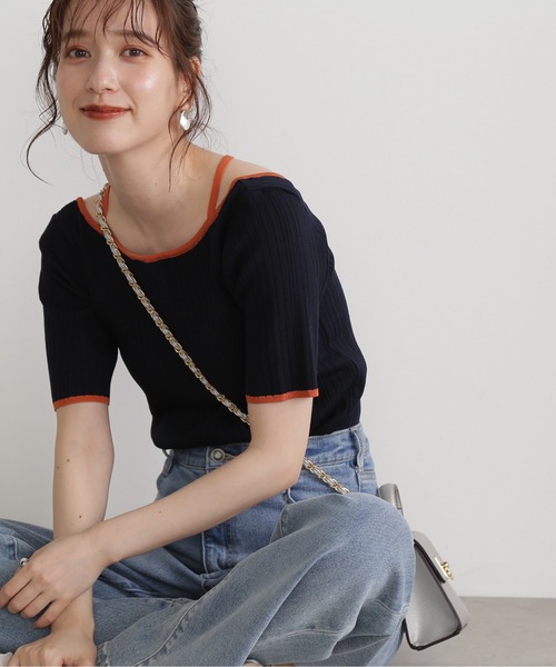 N.（N. Natural Beauty Basic）（エヌエヌナチュラルビューティーベーシック）の「◆バイカラークロスリブニット（ニット/セーター・レディース・ネイビー/ブルー/グレイッシュベージュ・MEDIUM）」の3枚目の写真