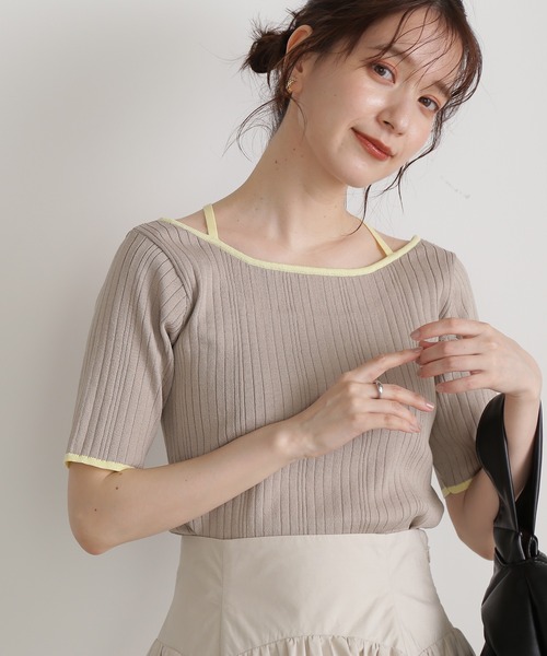 N.（N. Natural Beauty Basic）（エヌエヌナチュラルビューティーベーシック）の「◆バイカラークロスリブニット（ニット/セーター・レディース・ネイビー/ブルー/グレイッシュベージュ・MEDIUM）」の2枚目の写真