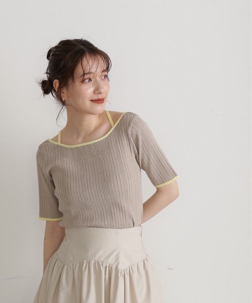 N.（N. Natural Beauty Basic）（エヌエヌナチュラルビューティーベーシック）の「◆バイカラークロスリブニット（ニット/セーター・レディース・ネイビー/ブルー/グレイッシュベージュ・MEDIUM）」の4枚目の写真