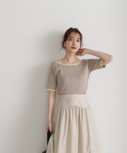 N.（N. Natural Beauty Basic）（エヌエヌナチュラルビューティーベーシック）の「◆バイカラークロスリブニット（ニット/セーター・レディース・ネイビー/ブルー/グレイッシュベージュ・MEDIUM）」の9枚目の写真