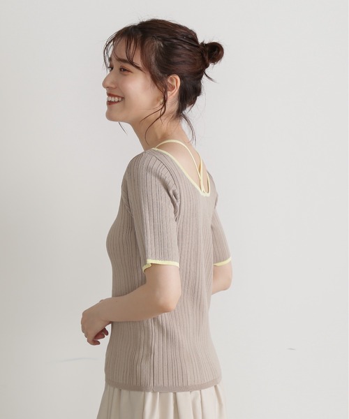 N.（N. Natural Beauty Basic）（エヌエヌナチュラルビューティーベーシック）の「◆バイカラークロスリブニット（ニット/セーター・レディース・ネイビー/ブルー/グレイッシュベージュ・MEDIUM）」の13枚目の写真